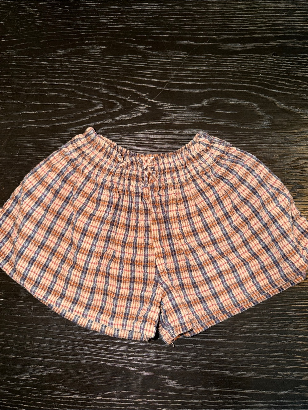 Zara Girls' Plaid Elastic-Waist Shorts in Orange and Blue
